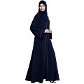 Front open abaya with piping work- Navy Blue Front open abaya with piping work- Navy Blue